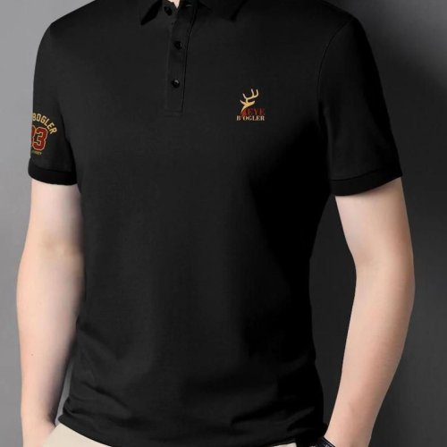 Black Short Sleeve Polo Neck Printed Regular Fit T-Shirt