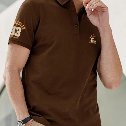 Brown Short Sleeve Polo Neck Printed Regular Fit T-Shirt