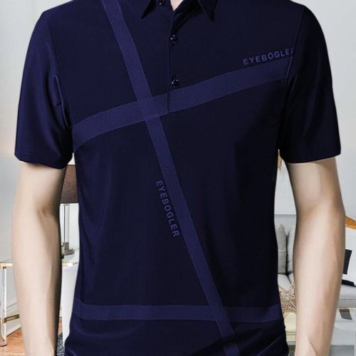 Dark Blue Short Sleeve Polo Neck Graphic Regular Fit T-Shirt