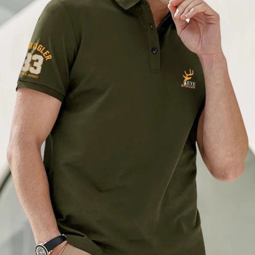 Green Short Sleeve Polo Neck Printed Regular Fit T-Shirt