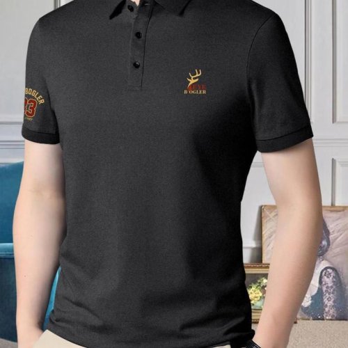Grey Short Sleeve Polo Neck Printed Regular Fit T-Shirt