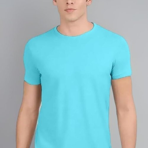 Light Blue Solid Cotton Sinker Regular Fit T-Shirt