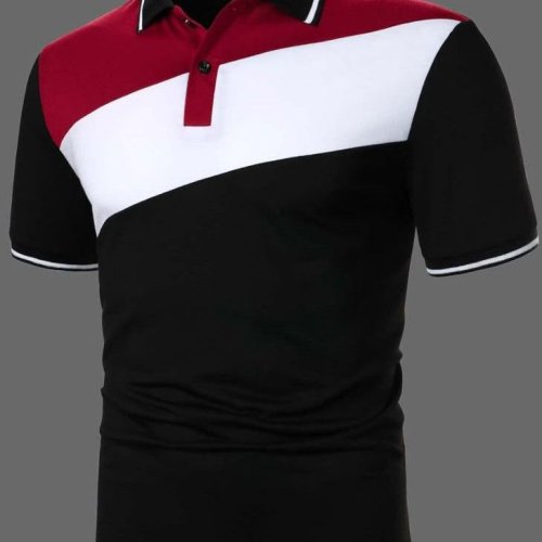 Mens Block Contrast Trim Polo Collar T-shirt
