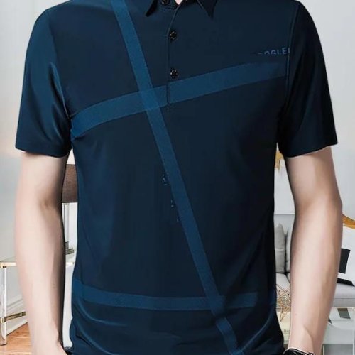 Navy Blue Short Sleeve Polo Neck Graphic Regular Fit T-Shirt