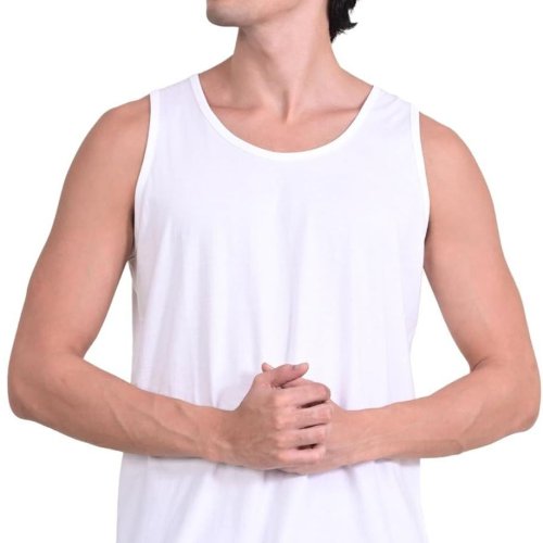 White Cotton Bio-Washed Tank Top for Men