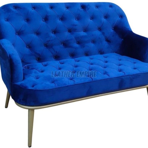 Blue Leather Two Seater Sofa