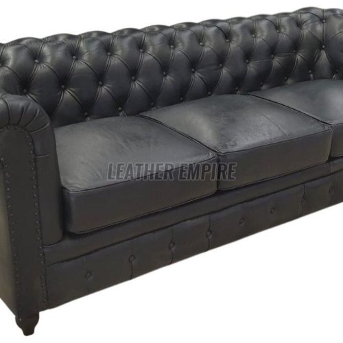 Leatherette Wooden Black Sofa