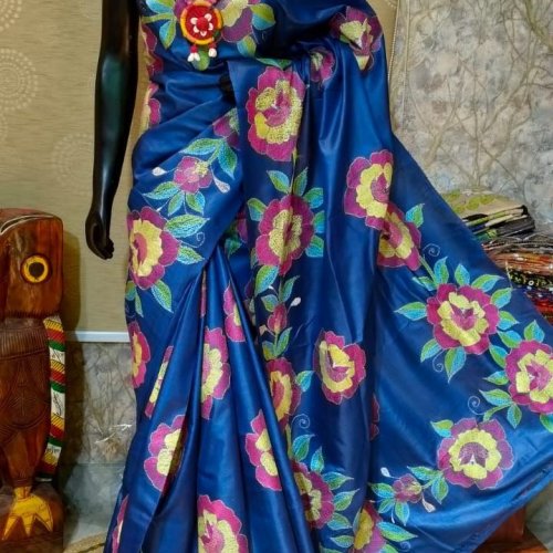 Embroidered Kantha Pure Silk Saree