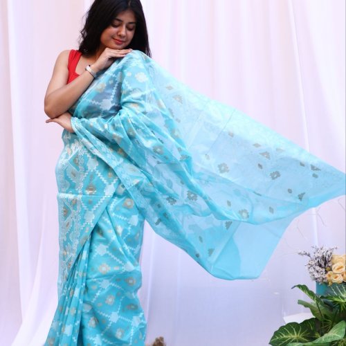 Handloom Woven Banarsi Jamdani Silk Saree