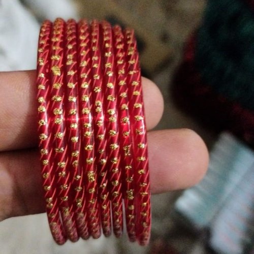 Dark Red Stone Work Jari Bangles