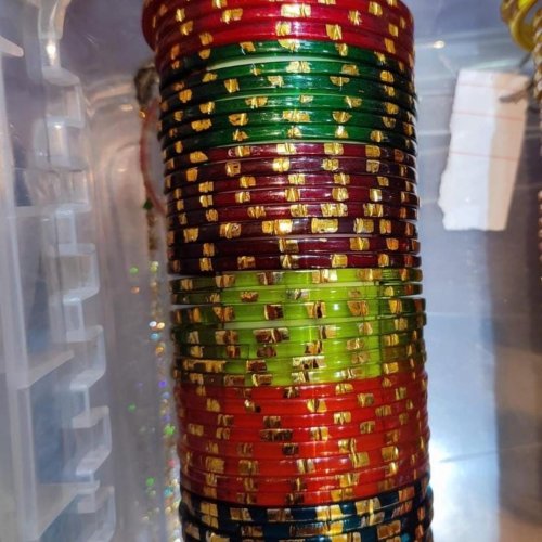 Glass Golden Polished Bangles