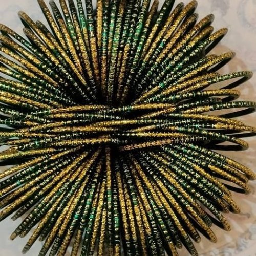 Green Golden Stone Work Jari Bangles
