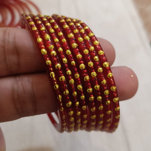 Red Yellow Stone Work Jari Bangles
