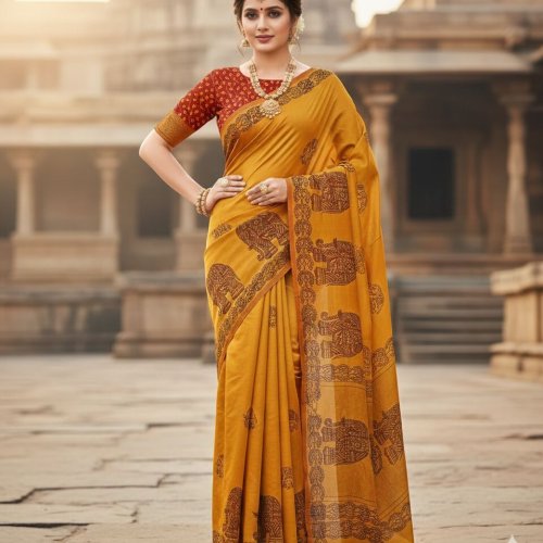 Elegant Handblock Mixed Cotton Sarees
