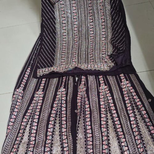 Black Heavy Embroidered Viscose Kurti & Palazzo Set