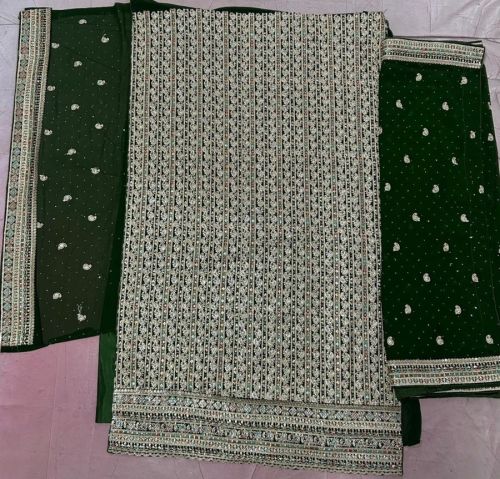 Dark Green Viscose Embroidered Unstitched Salwar Kameez Suit Set