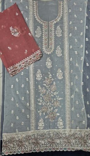 Embroidered Zarkan Work Unstitched Salwar Kameez Suit Set