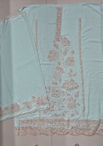 Light Blue Embroidered Zarkan Work Unstitched Salwar Kameez Suit Set