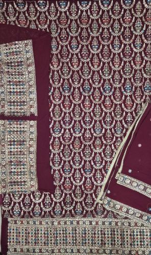 Maroon Jimmy Choo Fabric Embroidered Unstitched Salwar Kameez Suit Set
