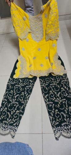 Yellow Black Heavy Embroidered Sharara Suit Set