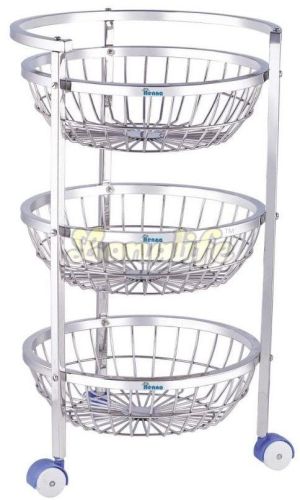 Stainless Steel 3 Tier Round Fruit Vegetable Trolley