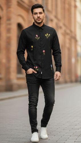 Black Floral Embroidery Design Shirt for Men