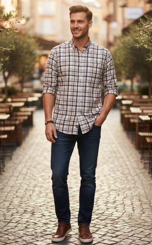 Men Slim Fit Checked Casual Shirt