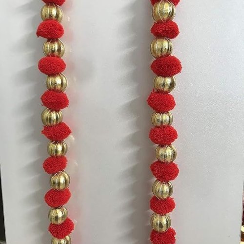 handmade wall door red hanging pom pom chakri torans