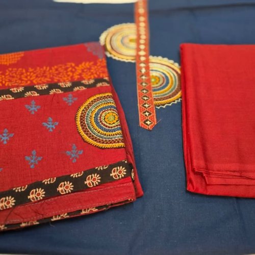 Applique Work Premium Unstitched Cotton Suit Material