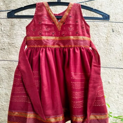 Girl Pink Cotton Printed Frock