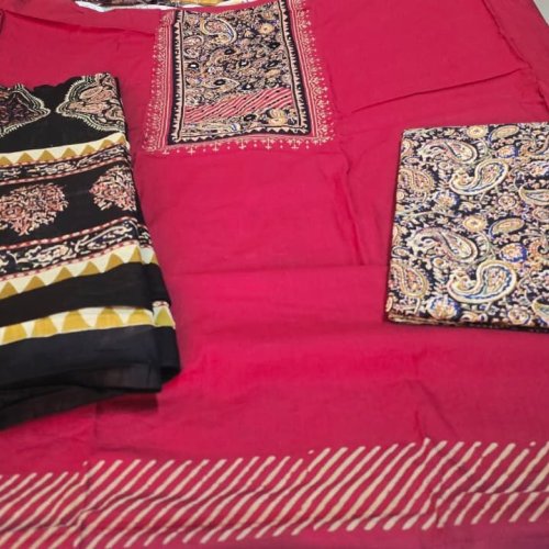 Block Print Embroidered Suit Material