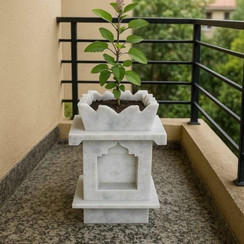 White Marble Tulsi Pot