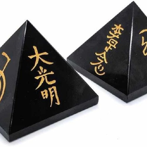 Black Agate Reiki Symbol Pyramid