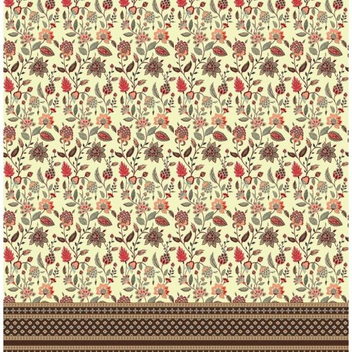 Antique Meadow Floral Paisley Border Cotton Fabric