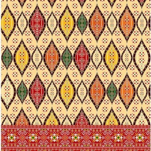 Ethnic Diamond Motif Border Printed Cotton Fabric