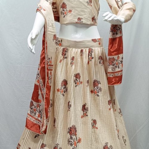 Ladies Cotton Beige Floral Lehenga Choli Set