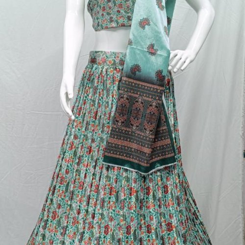 Ladies Cotton Sea Green Floral Lehenga Choli Set