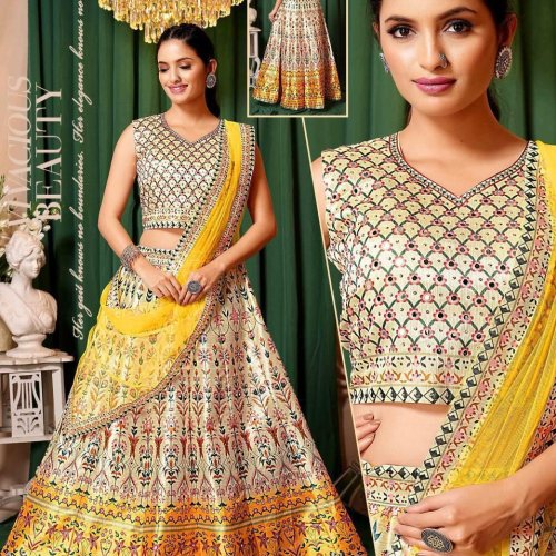 Ladies Cotton Yellow Floral Printed Lehenga Choli Set