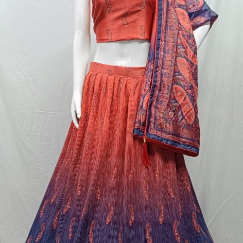 Ladies Rayon Rust Ombre Lehenga Choli Set