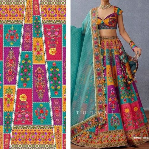Ladies Silk Multicolor Patchwork Lehenga Set