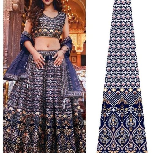 Ladies Silk Navy Blue Ethnic Lehenga Choli Set