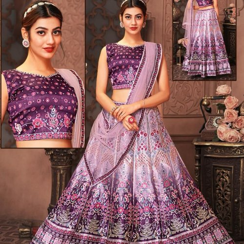 Ladies Silk Purple Floral Lehenga Choli Set