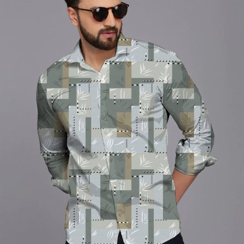 Men Cotton Geometric Leaf Print Shirt