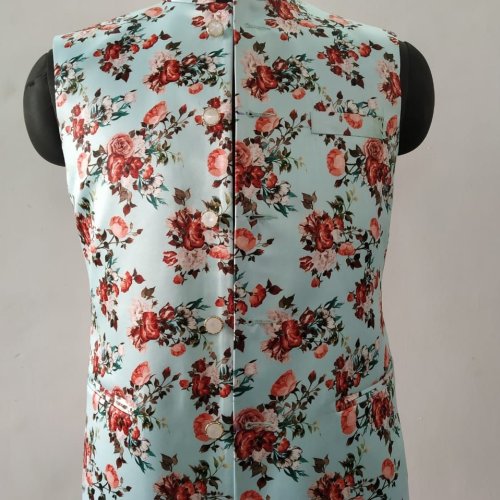 Men Cotton Sky Blue Floral Printed Nehru Jacket