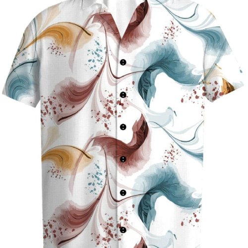 Men Cotton White Abstract Art Printed Casual Shirt