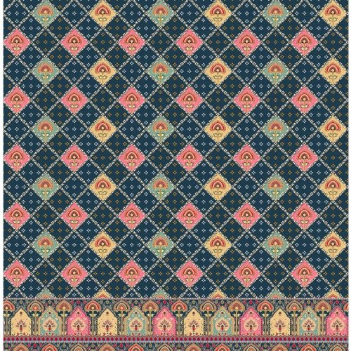 Mughal Trellis Arch Border Printed Cotton Fabric