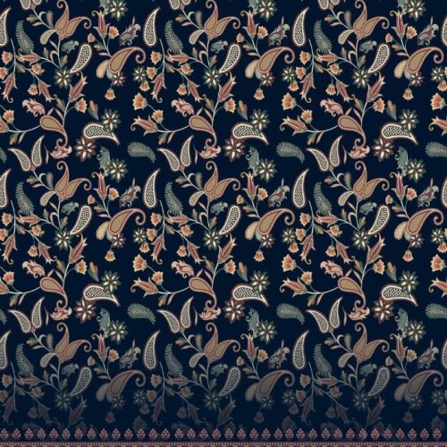 Nocturne Paisley Court Border Printed Cotton Fabric