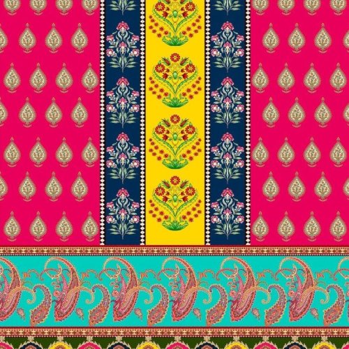 Regal Garden Stripe Paisley Border Printed Cotton Fabric