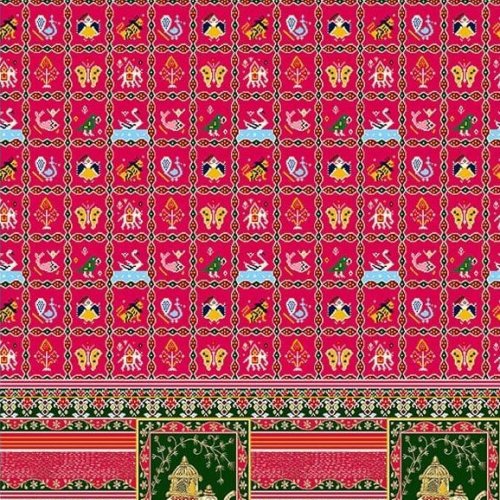 Royal Folk Panel Border Printed Cotton Fabric