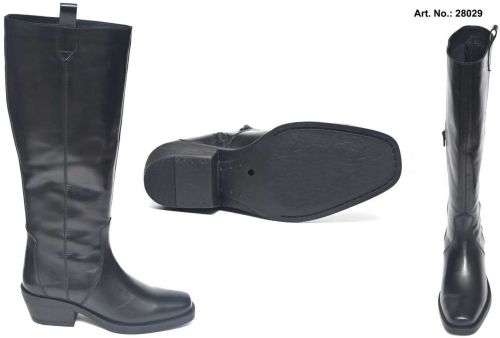 Black Knee High Zipper Closure Leather Boot